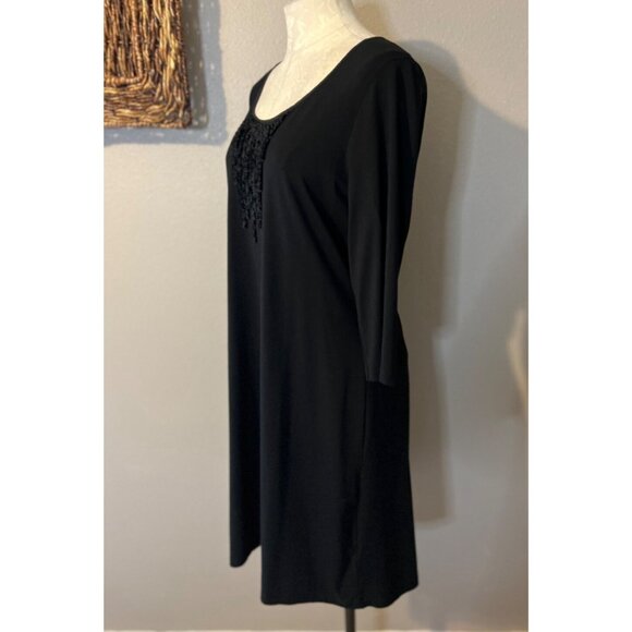 Eileen Fisher Dress Black M Medium Pleated Bib Washable A Line Stretch - Picture 5 of 10